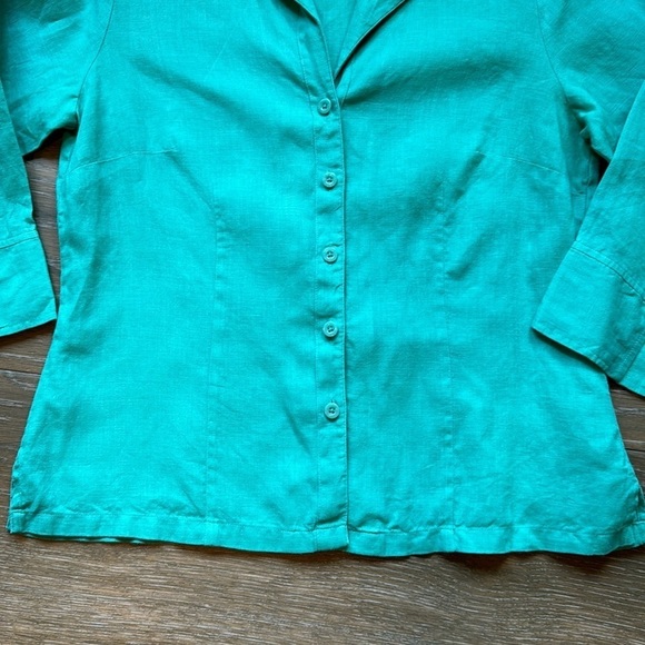 Talbots Irish linen green blouse size 12 petite - Picture 4 of 9